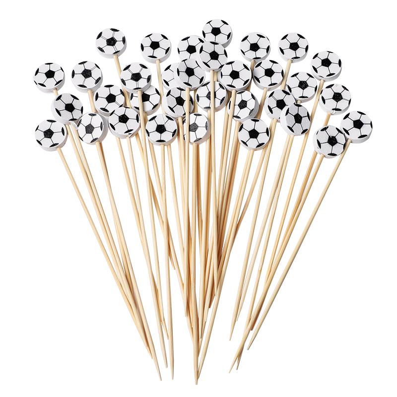 100 Pcs Disposable Bamboo Football Picks, Fruit Sticks, Football Themed Cake Toppers, Kids Birthday Party Decor, Cocktail Forks for Buffet soccer