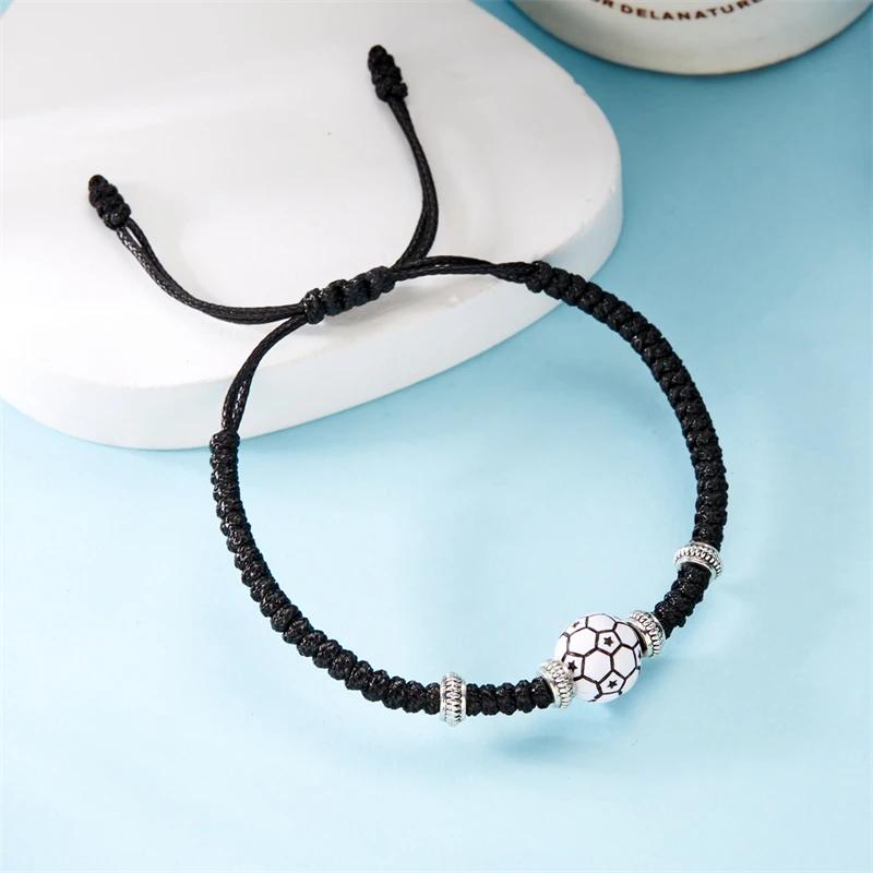 Football Baseball Basketball Charm Bracelet For Men Women Simple Adjutable Black Rope Braided Bracelet Boys Sports Jewelry