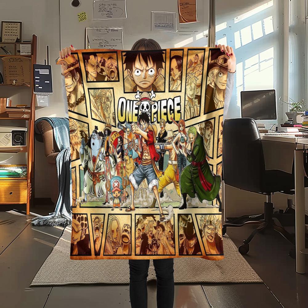1PC One Piece Poster Patterned Flannel Blanket Suitable For All Seasons For Home Decor Warmth And Comfort Gifts Holiday Present