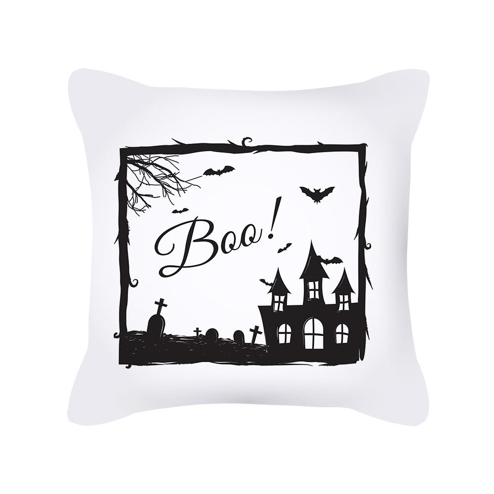 Nordic Black and White Halloween Cushion Letters Ghost Peach Skin Cushion Cartoon Home Cushion Cover