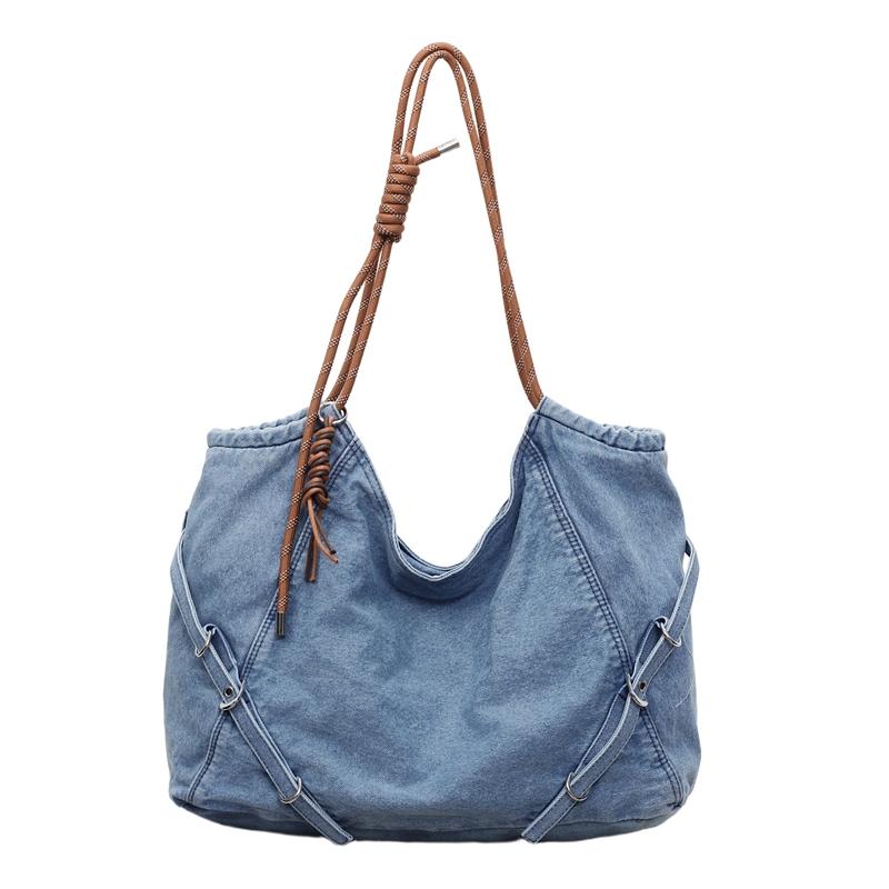 

Vintage Denim Drawstring Tote Bag, Large Capacity Casual Shoulder Handbag for Women, 2026 New Fashi Hobo Bag світло-синій колір