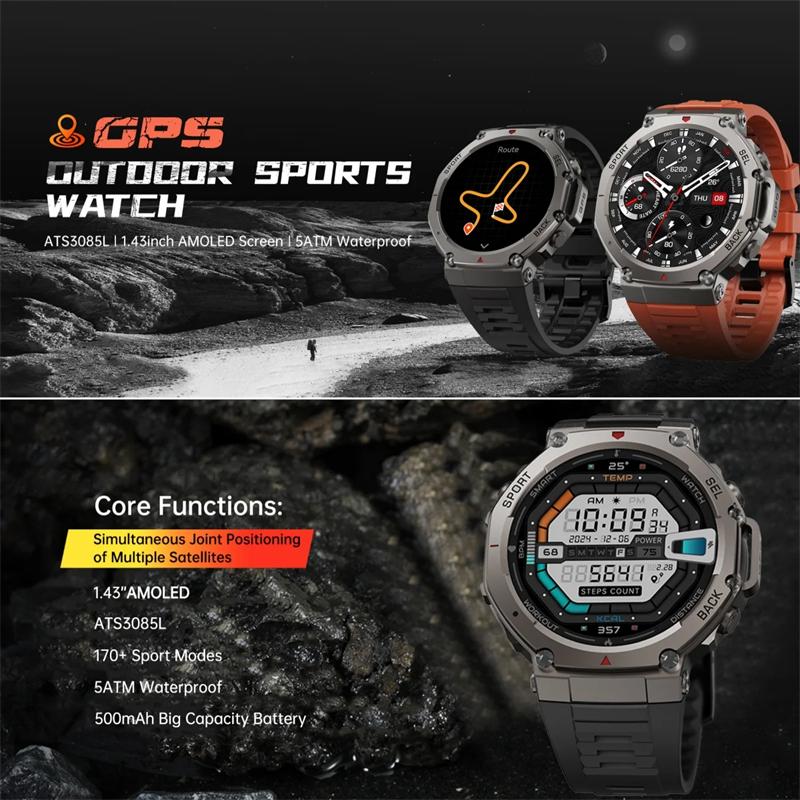 2025 Nieuwe T-Rex 3 GPS Smartwatch 5 ATM Waterdicht Ingebouwde Dual-band GNSS Kompas Militaire Sport Smartwatch Mannen