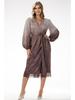 Elegant Wrap Sequin Midi Dress with Long Sleeves - Ombre Effect Beige and Chocolate S