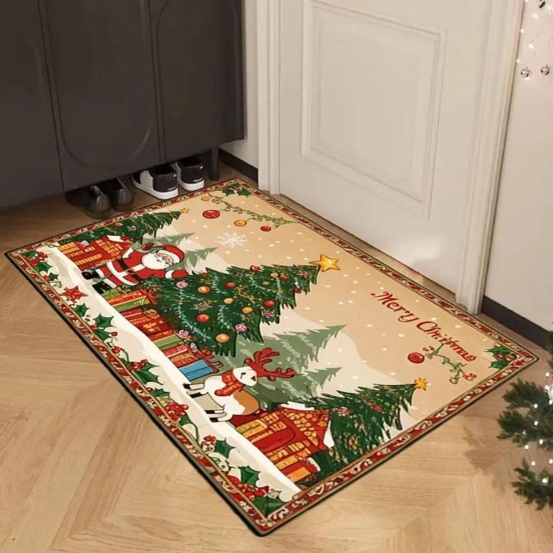 Christmas Theme Doorat Santa Claus Printed Rug Outdoor Carpet for Bedroom Batheroom Entrance Non-Slip Doormat Festival Decor