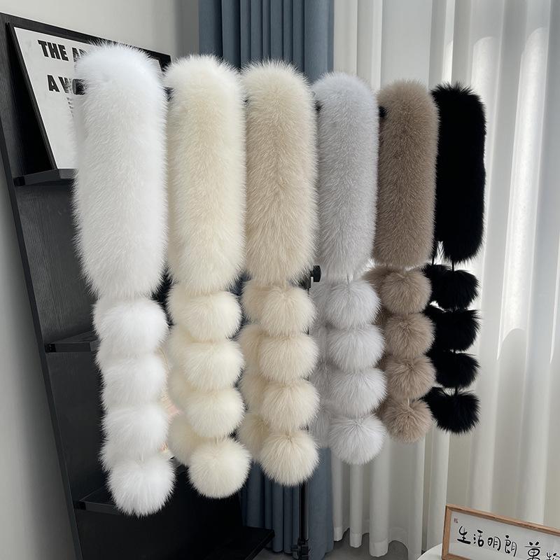 Magnetic Faux Fox Fur Scarf with Pom-Poms - Double-Sided Plush Shawl for Autumn/Winter.
