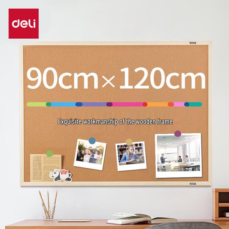 Deli 120x90cm Double-Sided Cork Board with Wooden Frame
