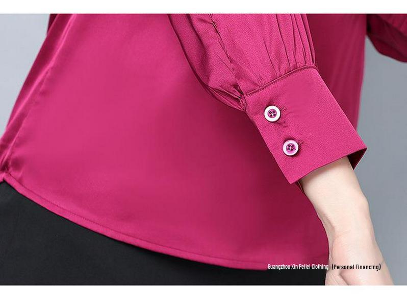 2025 Neues Damen Übergröße Langarm Maulbeerseidenhemd: Vielseitige Unifarbe für Frühling & Herbst