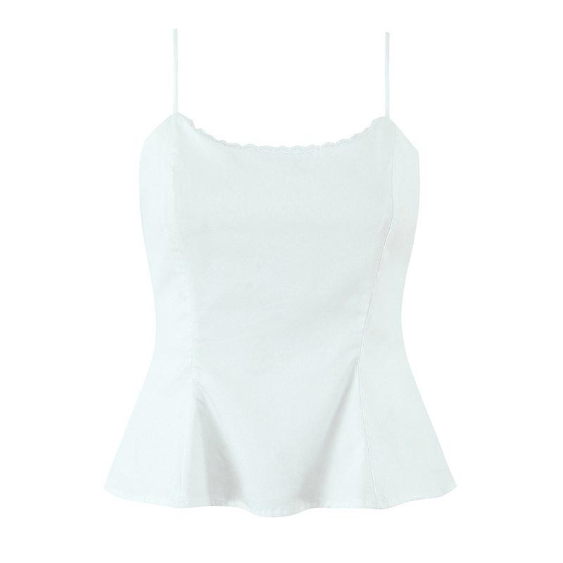 Chic French Lace-Trimmed Waist-Cinching Strapless Camisole for Women Small белый