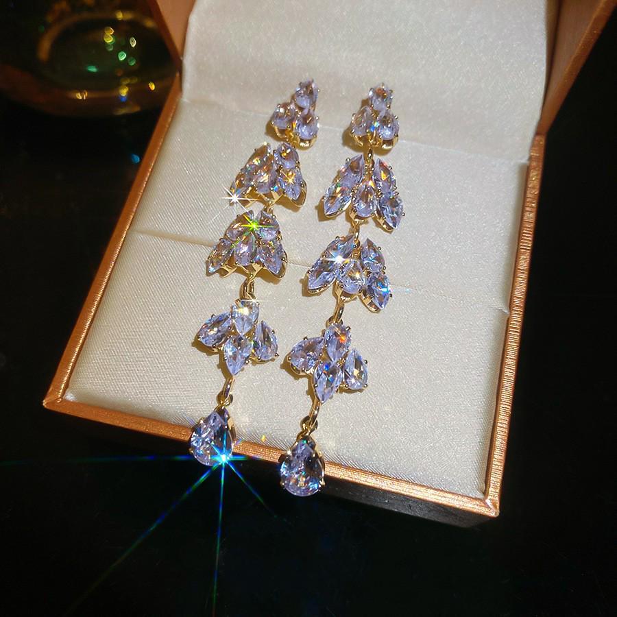 Diamond Inlaid Tassel Earrings - Silver Needle, High-End Court Style