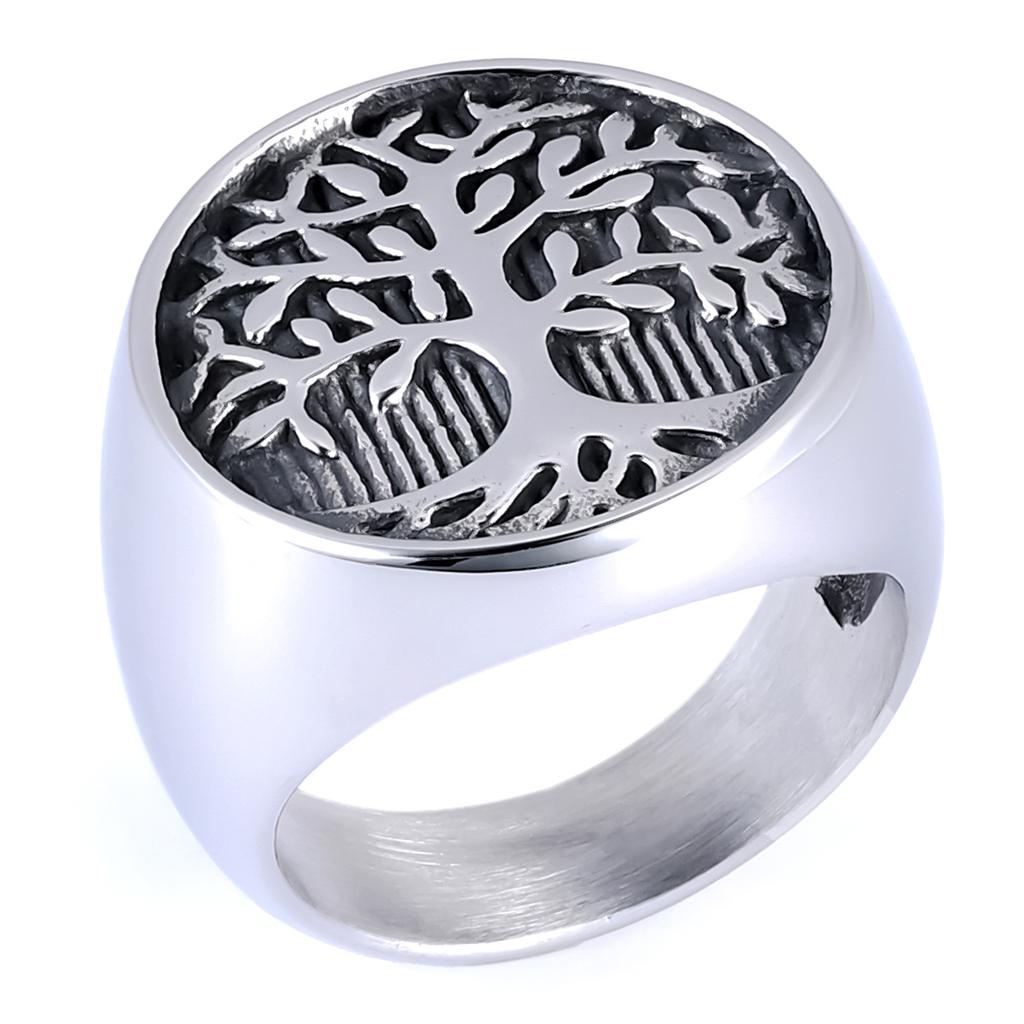 Mens Vintage Hip Hop Style Tree of Life Botanical Element Stainless Steel Ring