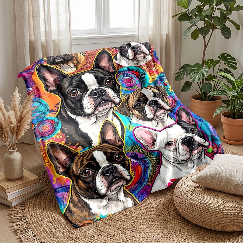 Vibrant Bulldog Art Theme Blanket Lightweight Warm Flannel Blanket Decorative Throw Blanket for Home Decoration
