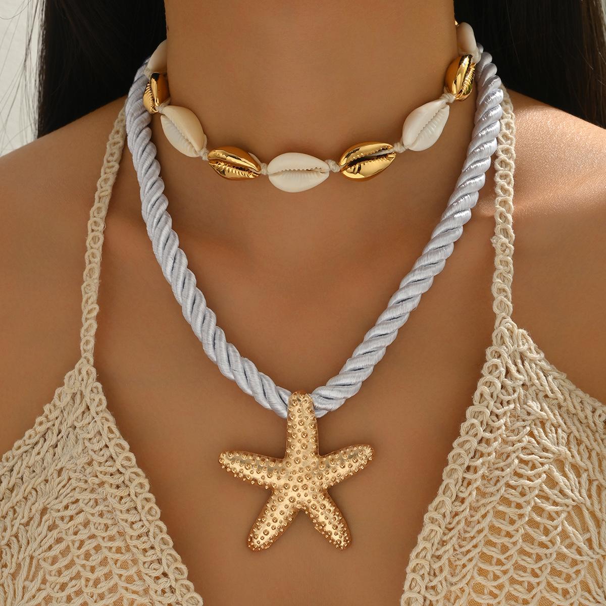 

Gold necklace, European and American exaggerated beach style alloy accessories, handmade shells, starfish necklaces, jewelry, collarbone chains