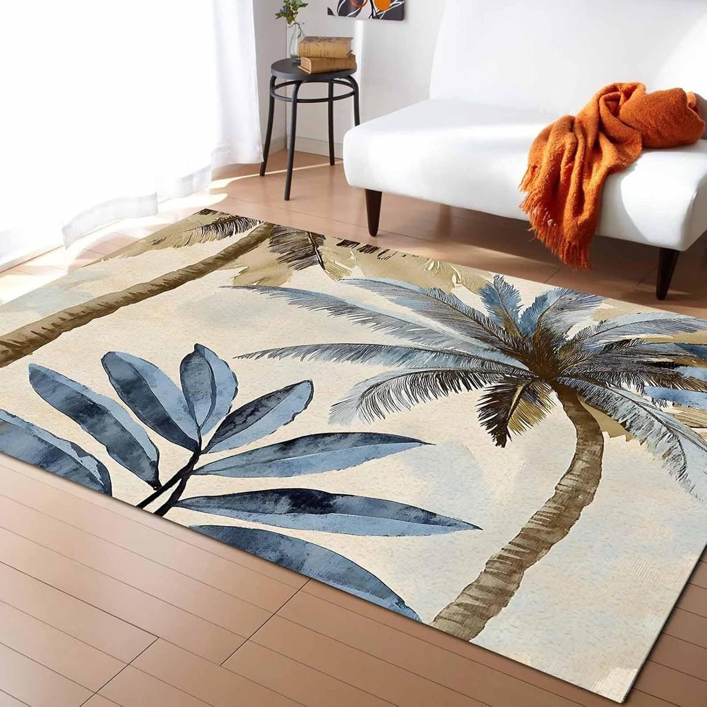 Palm Trees Washable Area Rugs Nature Vintage Watercolor Tree Non Slip Rugs for Living Room Bedroom, Low Pile Floor Mat Large