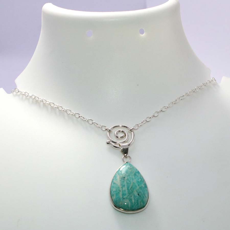 Exclusive Amazonite 925 Silver Plated Necklace 18" Everyday Wear Design y6E45