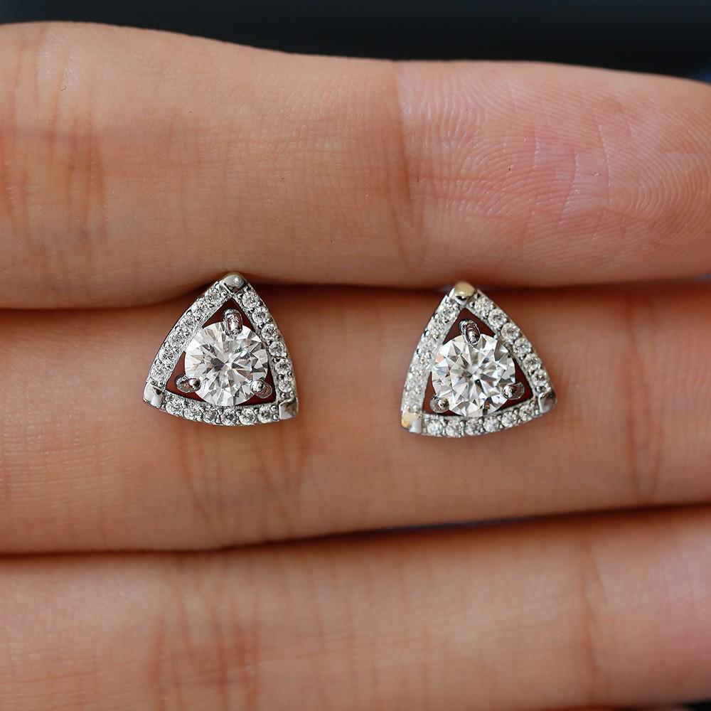 Moissanite Geometric Triangle Stud Earrings in S925 Sterling Silver