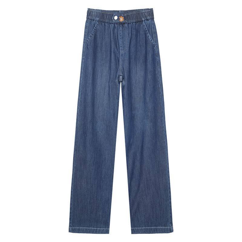 

Модные однотонные карманы универсальные джинсовые эластичные брюки с высокой талией женская одежда весна-лето свободные повседневные брюки 32 синий