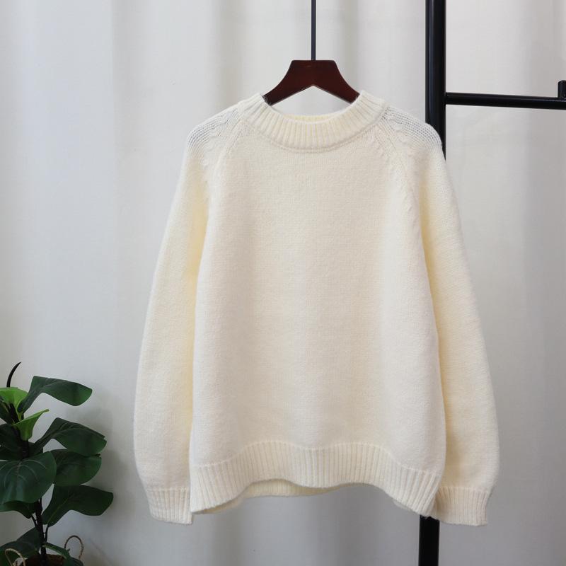 Autumn and winter new round neck loose lazy sweater pullover versatile soft waxy knitted sweater top women