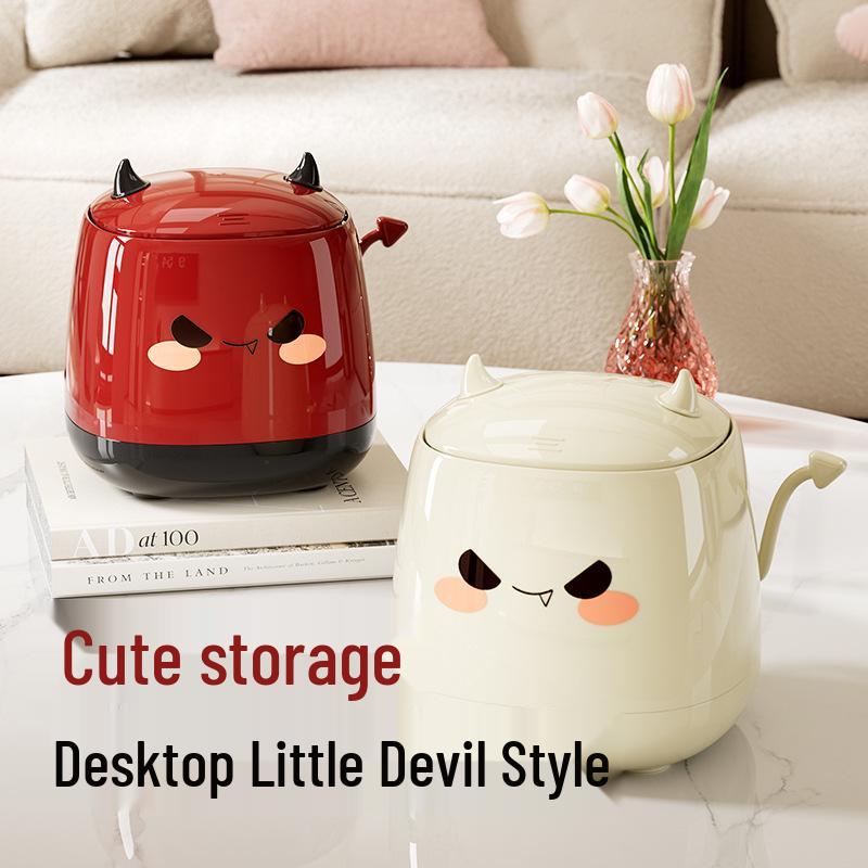 Little Devil Mini Desktop Trash Can with Lid - Cute Waste Basket for Office, Living Room, or Household.