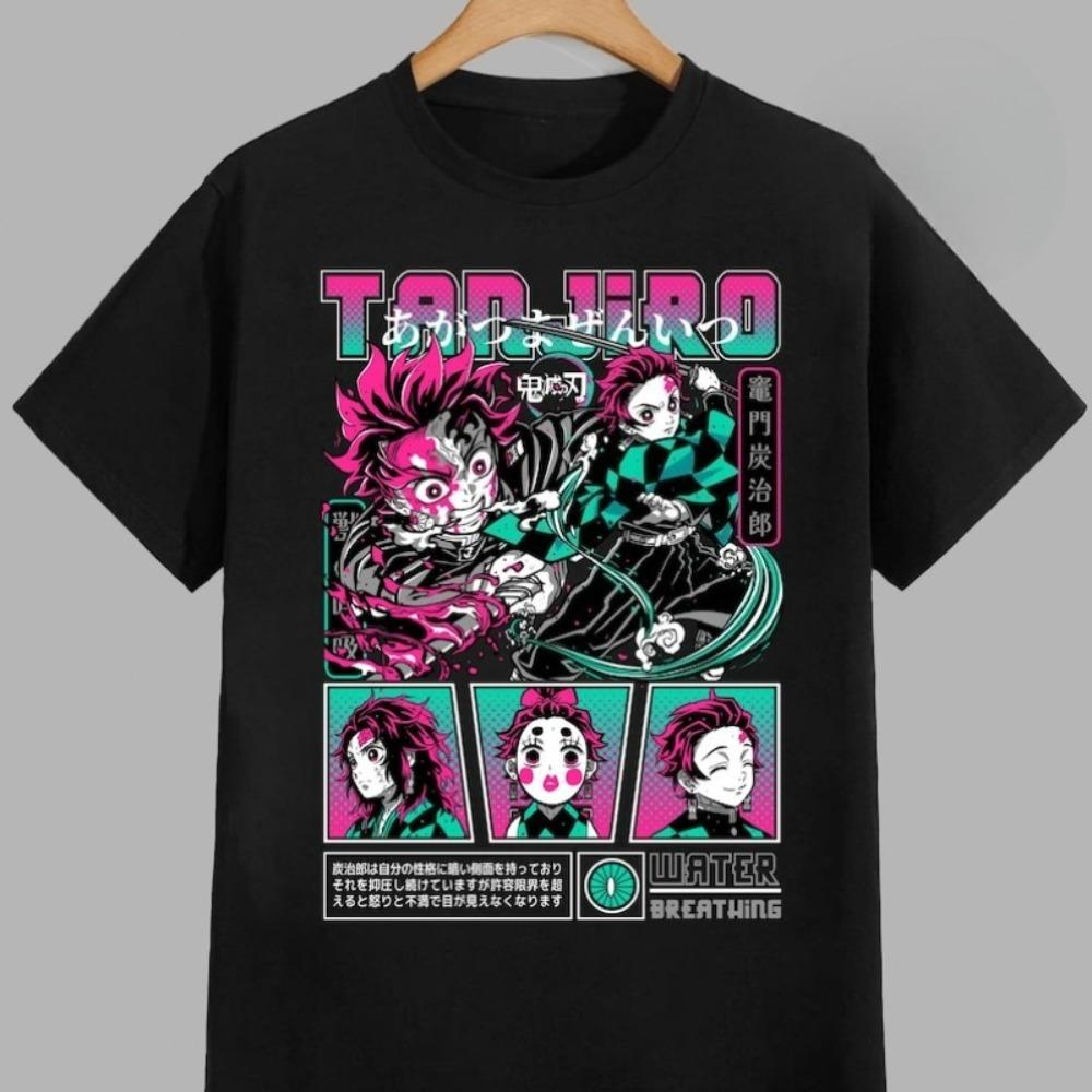 Demon Slayer Tanjiro Kamado Pure Cotton Tshirt 2026 Summer New Anime Printed Loose Casual Parent Child Short Sleeve Top
