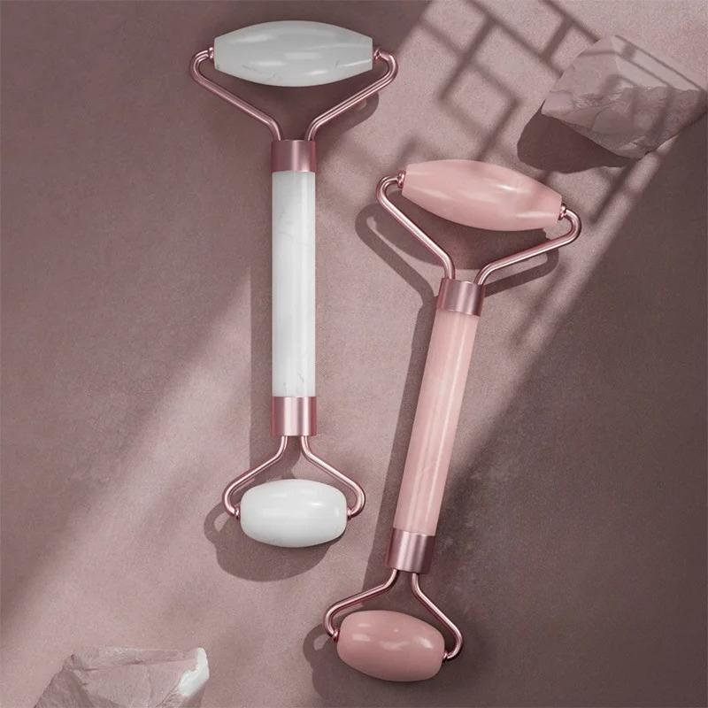 Dual Head Face Roller Pink Crystal Massager Beauty Tool for Wrinkle Reduction and Glowing Skin Complete Skincare Set