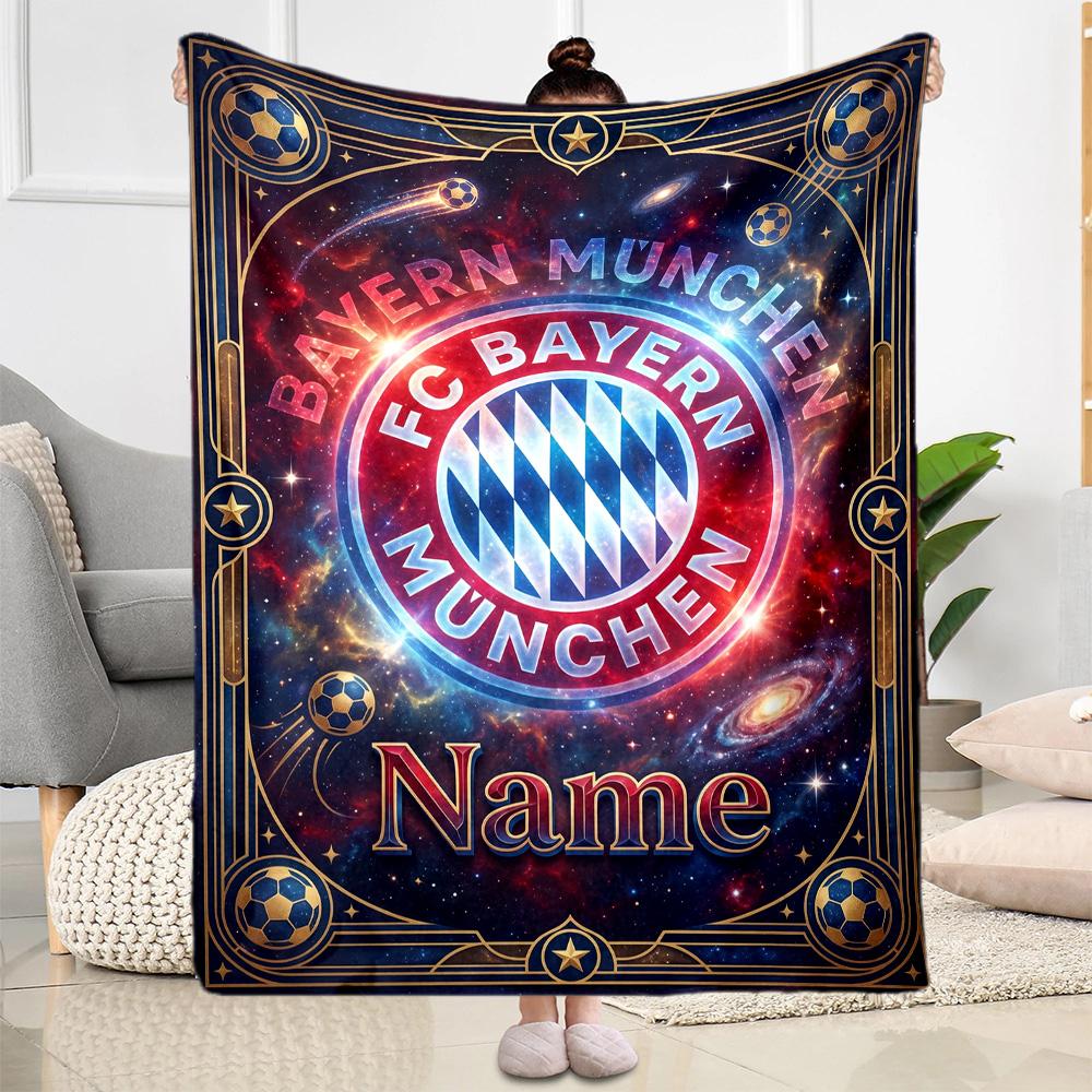 Bayern Munich Galaxy Artwork Customize Your Name Blanket Multi-purpose Personalized Blanket Comfortable for Bedding Living Room Bed Office Chair
