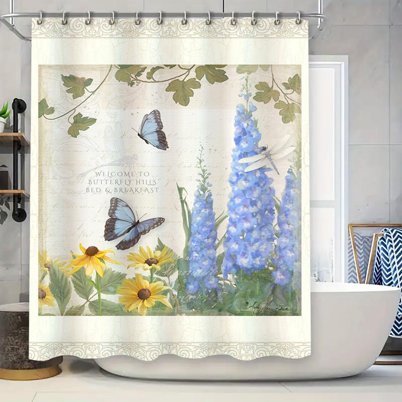 

High-Quality Floral Shower Curtain With Rustic Bathroom Decor In Blue Yellow Colors Printed Fabric Waterproof Washable For Home 90x180cm