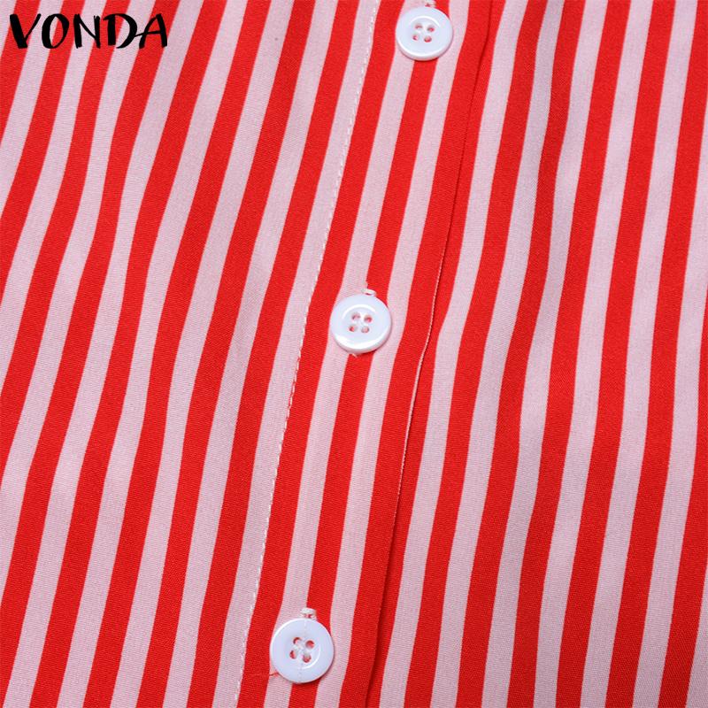VONDA Women Autumn Shirt Collar 3/4 Sleeve Striped Shirts