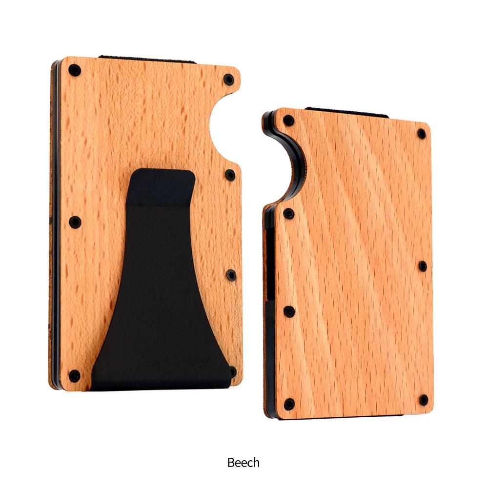 2024Hot Sale RFID Blocking Men's Wooden Wallet ultra thin Metal Money Clip for men Minimalist wooden aluminum Wallet card holder