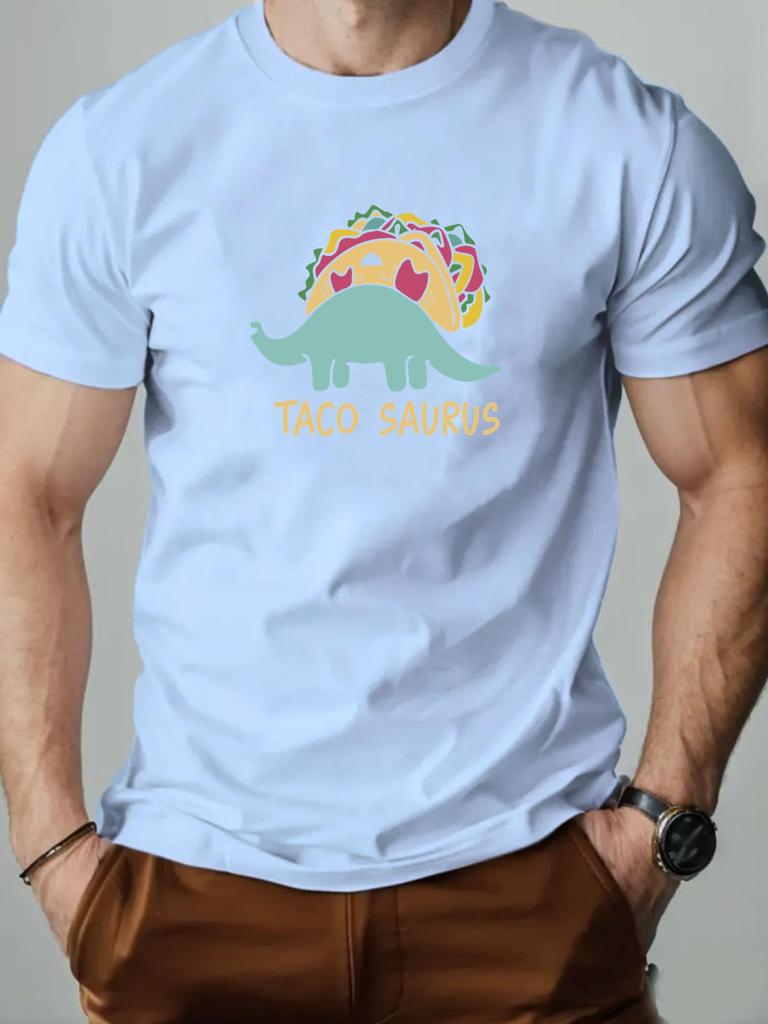 Mens Cotton Tshirt TACO SAURUS Summer Round Neck Shortsleeved Graphic Breathable Fashion Casual Tshirt