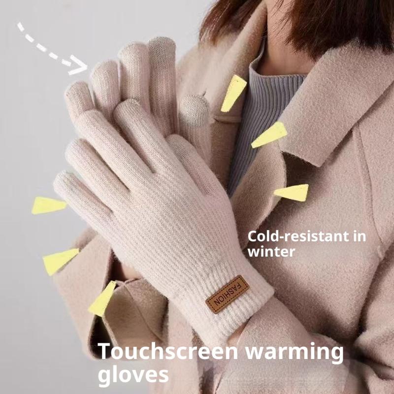 Cashmere Knitted Touchscreen Gloves For Women, Full-Finger Warm Thickened Fleece-Lined Couple Gloves, Men'S Korean Style Winter