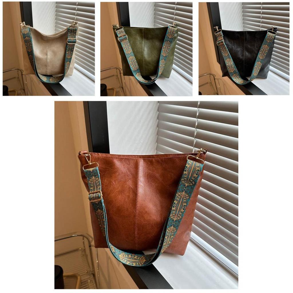 Womens Fashionable Bucket Shoulder Bag Pu Zipper Tote Streetwear Style Daily Essentials