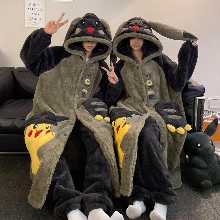 Winter Panda-Pyjama-Set für Paare: Korallfleece Damen Nachthemd & Herren Flanell Homewear