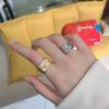Adjustable Open Ring Men Women With Geometric Square Design Gold Plated Fingerprint Texture Finish Vintage Style Copper