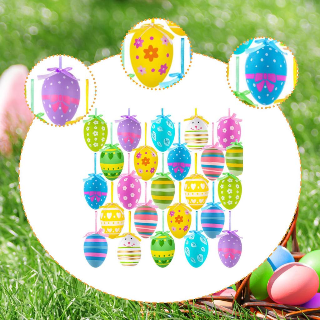 24 Pieces Easter Decoration Eggs 6x4cm Tree Basket Ornaments for Window Party Home