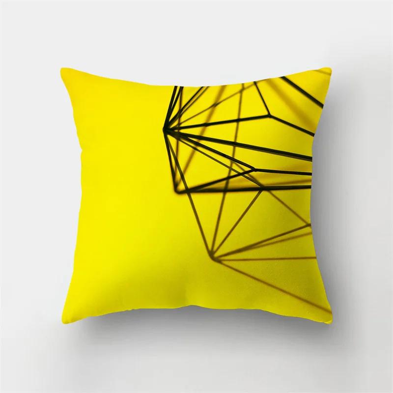 Simple Yellow Black Geometric Cushion Cover For Sofa Wave Line Square Pillow Case Letter Pillowslip Household Home Decor
