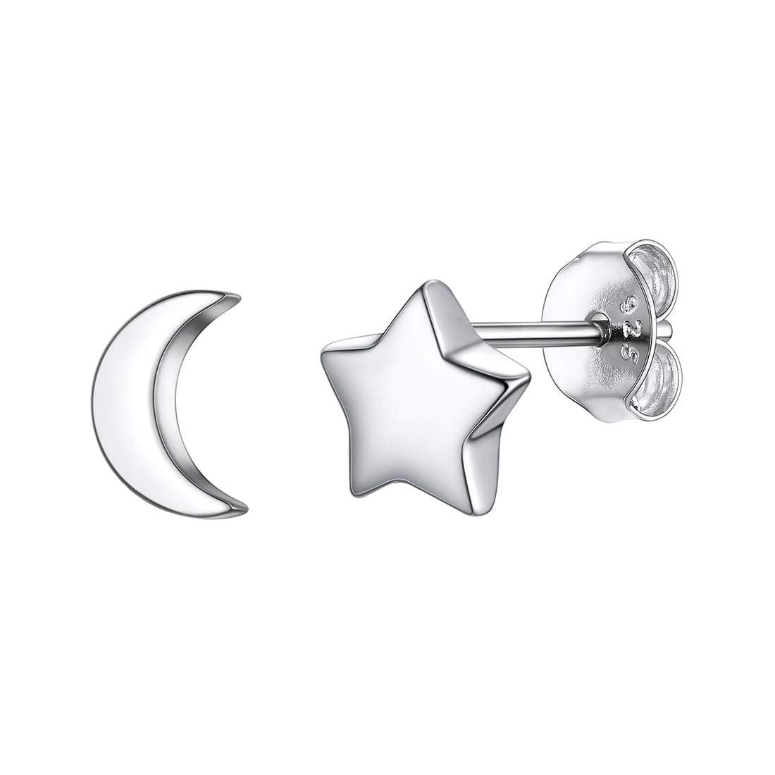 925 Sterling Silver Star Moon Stud Earring белый