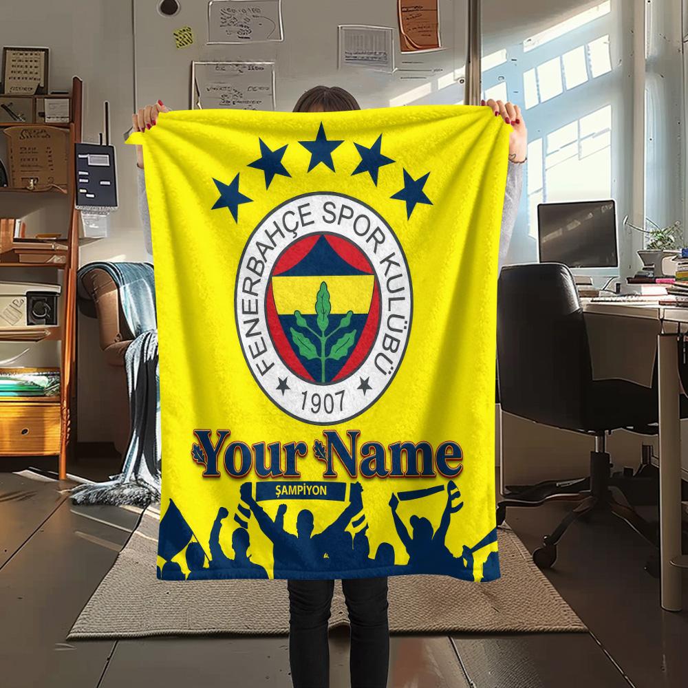 1PC Custom Name FenerbaHEce Sports Club Patterned Flannel Blanket For All Seasons for Home Decor Warmth and Comfort Gifts Holiday Present -HE135