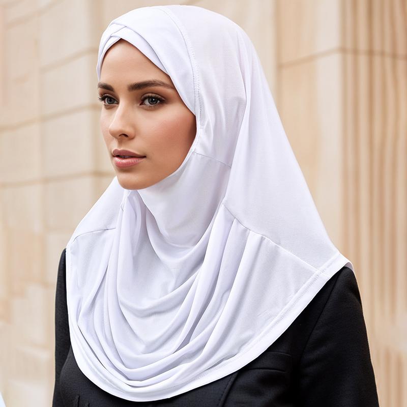 Crossed Forehead Muslim Instant Hijab Women Cotton Hijab Solid Color Crinkle Turban Soft Cotton Hemp Hijab Underscarf Cover Chin