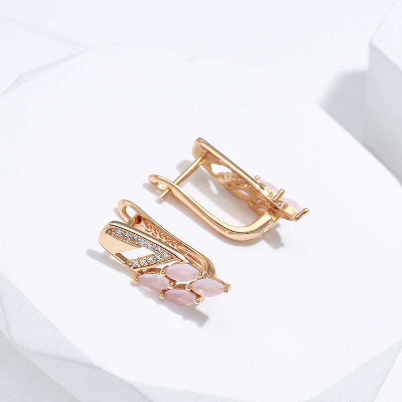Trendy Pink Natural Zircon Drop Earrings For Women Rose Gold Unusual Geometry Earrings Luxury Bride Wedding Jewelry
