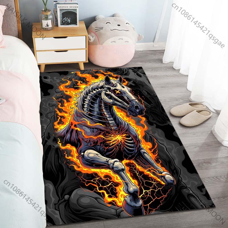 

1PC Skeleton Horse, Flames Carpet for Living Room Bedroom Sofa Home Decor Rus Non-slip Floor Mat Luxury Gift Multiple Sizes 40cm x 60cm
