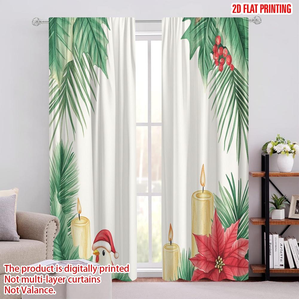 

2pcs,2D plane printing Curtains Roller Blinds Christmas Candle Poinsettia Penguin Pine (4) Durable Polyester (without rod) All 52.50 × 116.00 cm 2 pcs