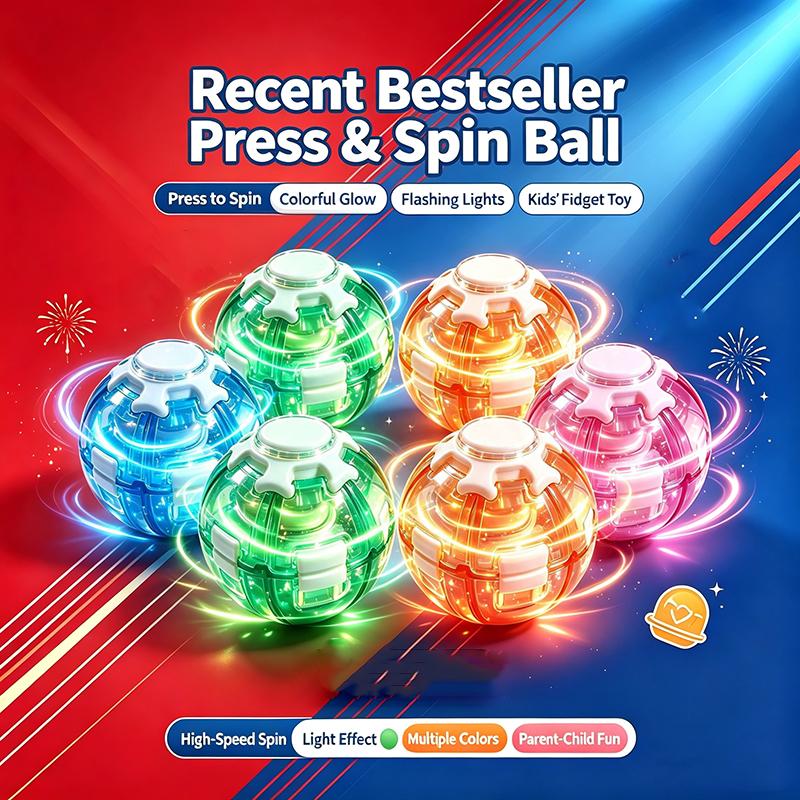 Led Magic Press To Spin Stress Relief Fidget Balls Autism Adhd Focus Quiet Cool Gadgets Unique Gifts For Kids & Adults