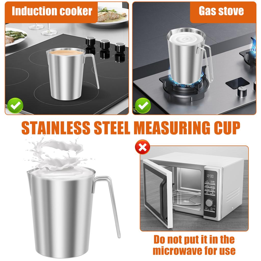 1500ML/2000ML Measuring Cup Stainless Steel Measuring Cups with Pour Spout and Handle Milk Frothing Cup for Kitchen Bar and Cafe