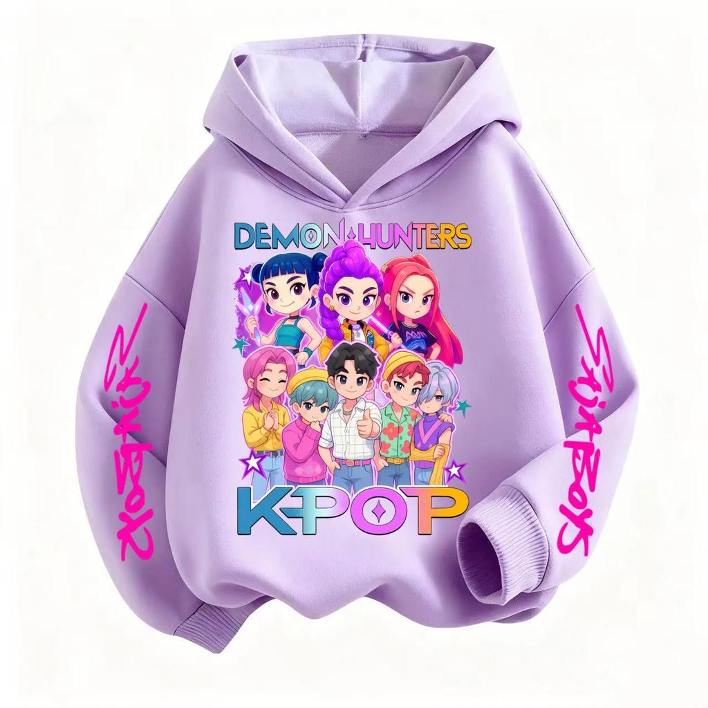 KPop Devil Hunter Sweatshirt Hooded Children's Spring and Autumn Outfit Rumi Mira Zoey Cartoon Anime Girl Long Sleeved