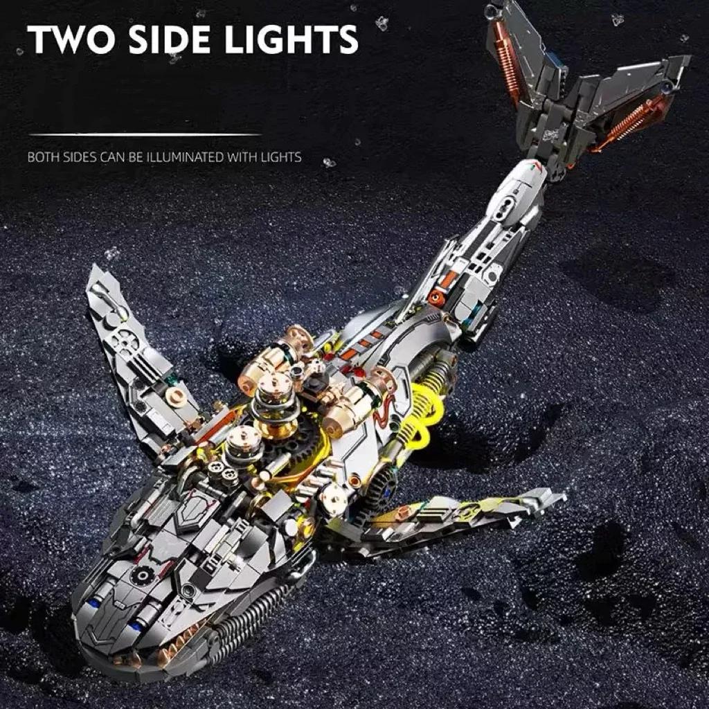 Ungiftiger Moc Mechanischer Wal Baustein Modellsteine Mit Licht Diy Schreibtischdekoration Kinderspielzeug Weihnachts-Geburtstagsgeschenke Spielzeug