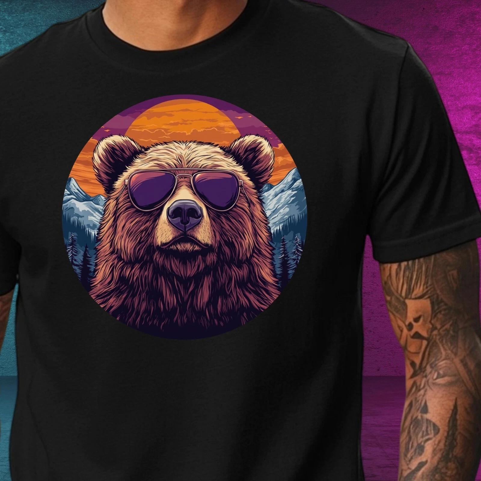 T-Shirt Herren Grizzlybär mit Sonnenbrille Motiv Baumwolle Größe XS bis 5XL S
