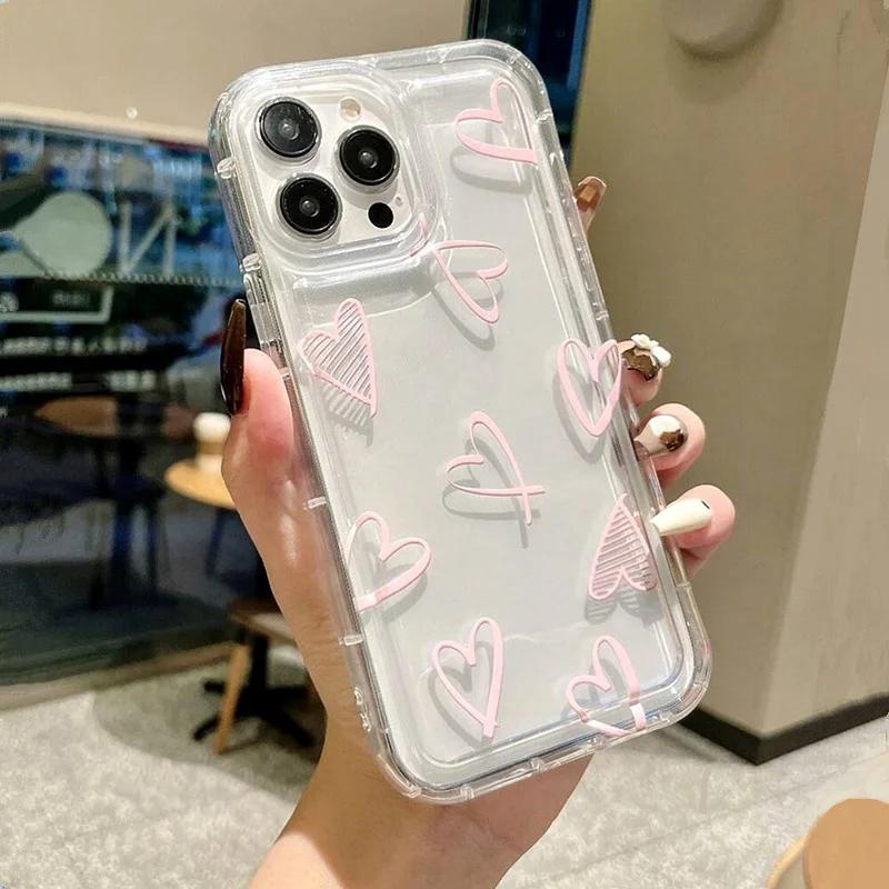 Heart Pink Clear Tpu Air Cushion Shockproof Phone Case For  POCO X6 X3 X5 Mi 14 13T 12T 11T 13 12 Pro 11 Lite 5G NE Cover