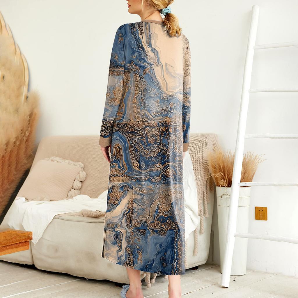 Dámská noční košile dlouhá společenská V-výstřih noční košile s kapsami