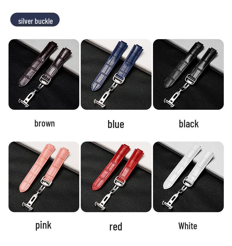 Men's and Women's Genuine Blue Cowhide Leather Strap with Folding Buckle and Unique Balloon Concave-Convex Design