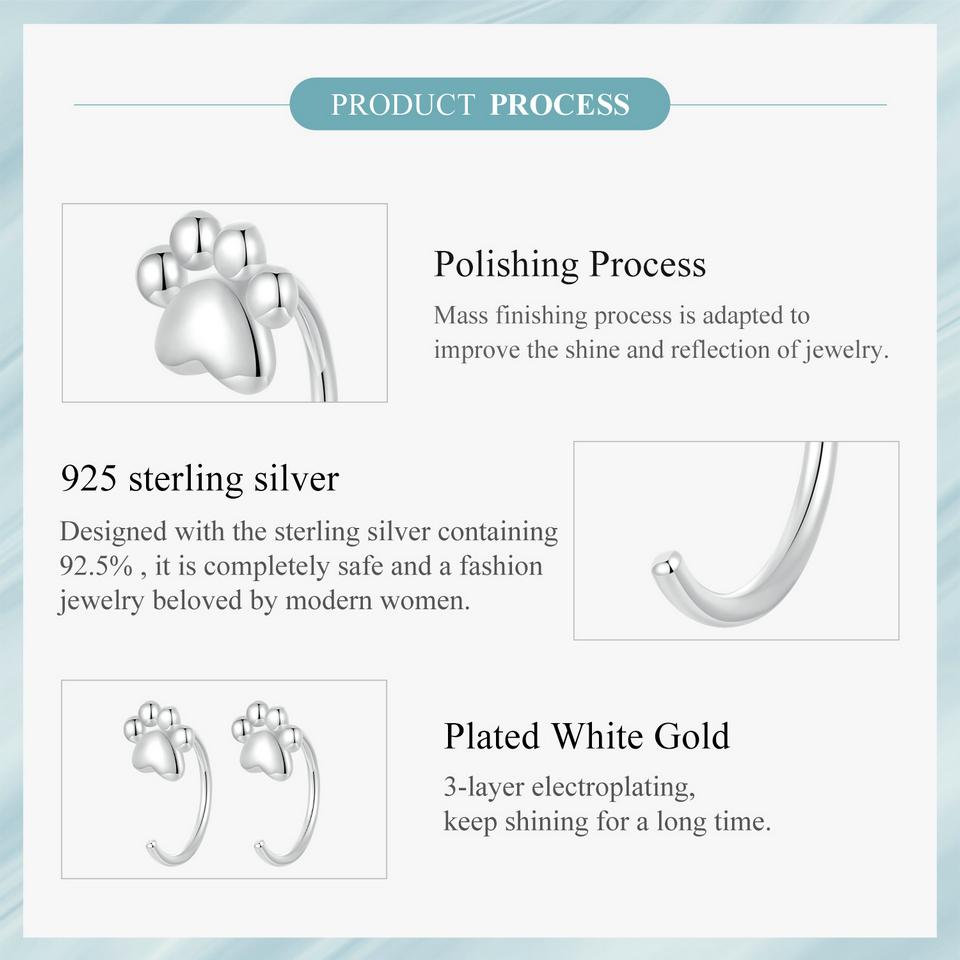 WOSTU Authentic 925 Sterling Silver Minimalist Pet Paw Stud Earrings Animal Hypoallergenic Earrings for Women Girls Jewelry Gift
